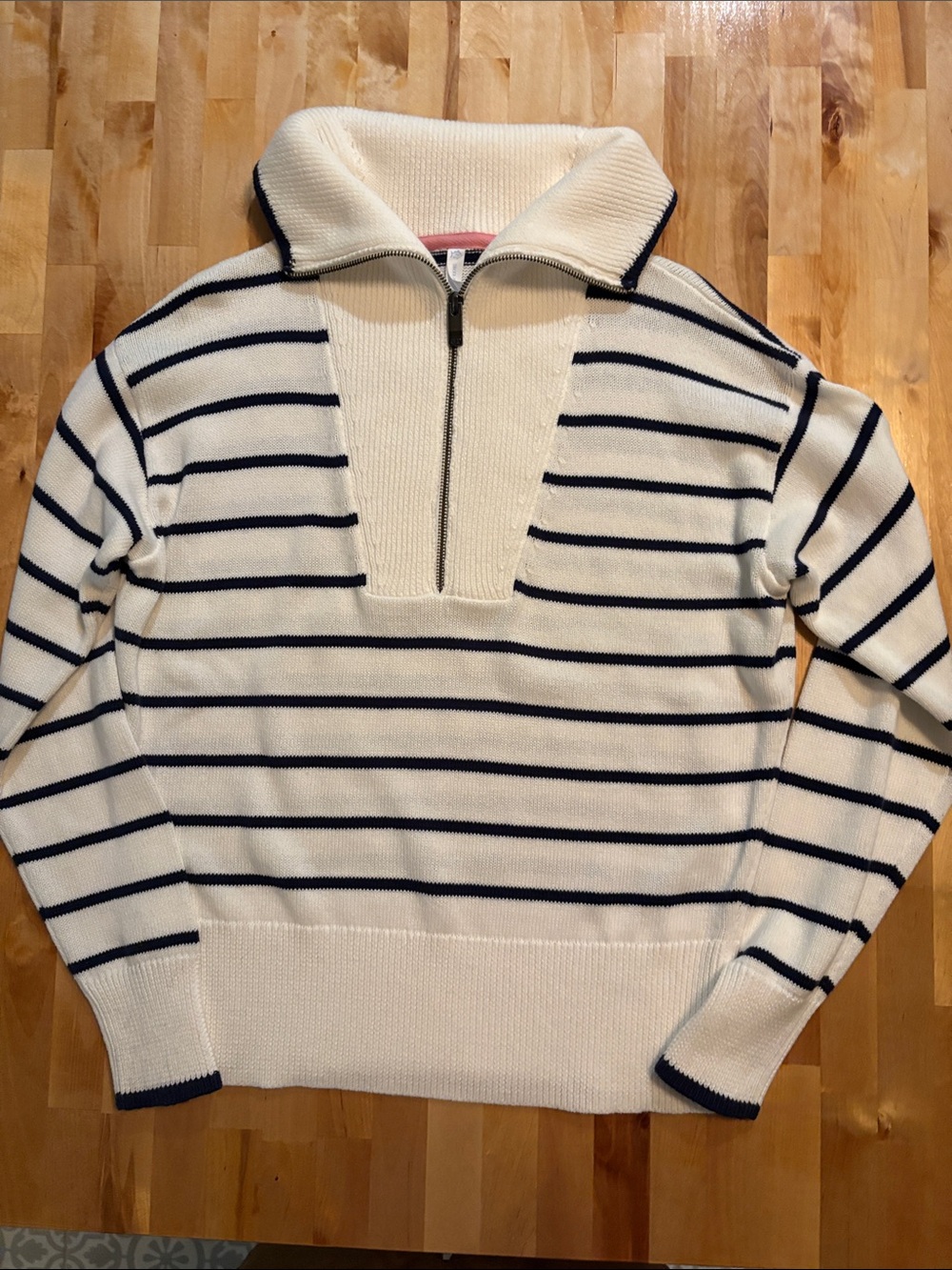 Southern Tide Cream and Navy Striped Half-Zip Turtleneck Sweater